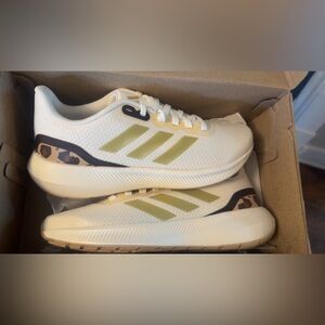 Adidas Cream and Green Sneakers with Leopard Accent